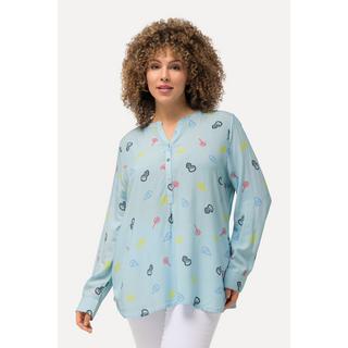 Ulla Popken  Blouse imprimé BD. Col montant avec encolure en V. Manches longues 