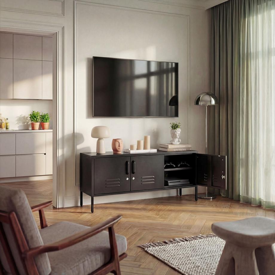 Tectake Sideboard Baker, Magnetverschluss, verstellbarer Zwischenboden, abschliessbare Türen, Kabelführung  