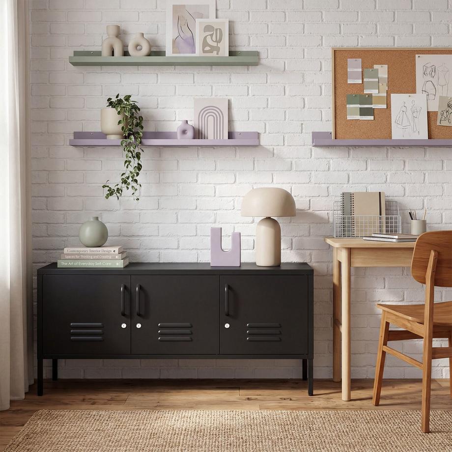 Tectake Sideboard Baker, Magnetverschluss, verstellbarer Zwischenboden, abschliessbare Türen, Kabelführung  