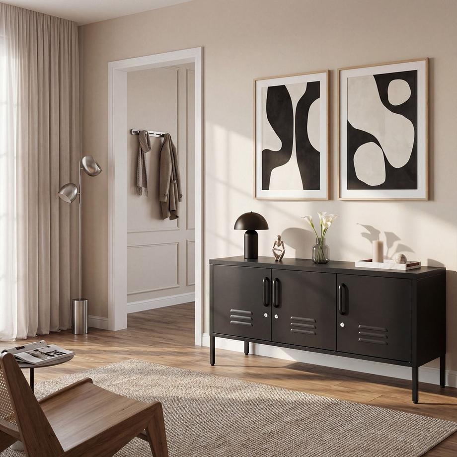 Tectake Sideboard Baker, Magnetverschluss, verstellbarer Zwischenboden, abschliessbare Türen, Kabelführung  
