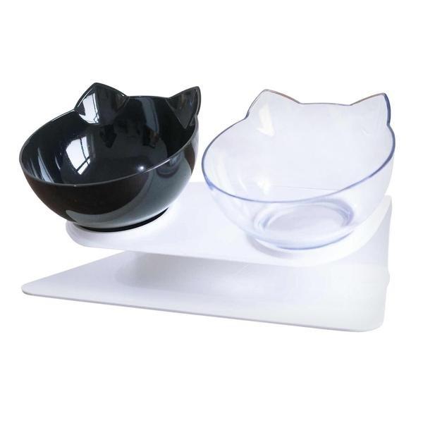 eStore  2x Gamelles Ergonomiques pour Chats - Noir/Transparent 