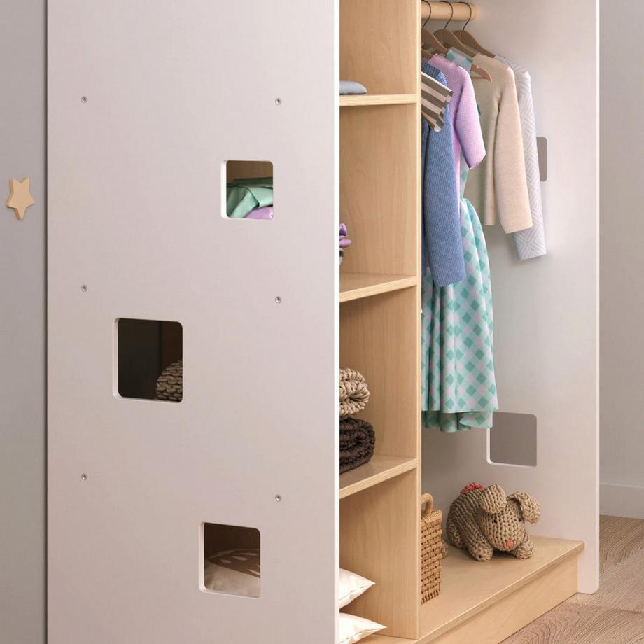 Montessori  Offener Kinderkleiderschrank in Form eines Hauses - Weiss 