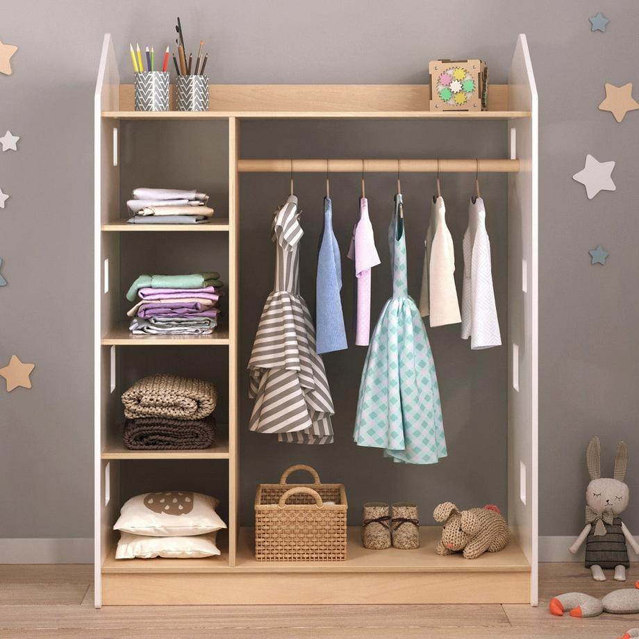 Montessori  Offener Kinderkleiderschrank in Form eines Hauses - Weiss 