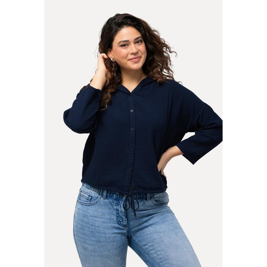 Ulla Popken Blouse Mousseline Capuche Oversized Manches 3/4  