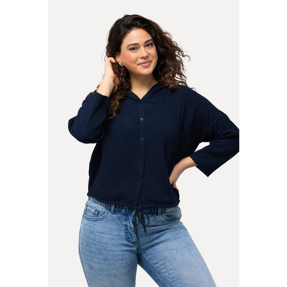 Ulla Popken Blouse Mousseline Capuche Oversized Manches 3/4  