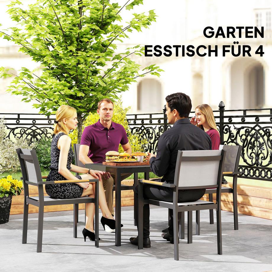 Northio Gartentisch Aluminium 73x73 cm Wetterfest Buffettisch mit Holzoptik, Campingtisch für 4 Personen rutschfest Balkontisch Outdoor Esstisch für Garten, Terrasse Balkon Schwarz Aosom  