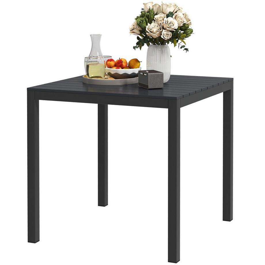 Gartentisch Aluminium 73x73 cm Wetterfest Buffettisch mit Holzoptik, Campingtisch für 4 Personen rutschfest Balkontisch Outdoor Esstisch für Garten, Terrasse Balkon Schwarz Aosom