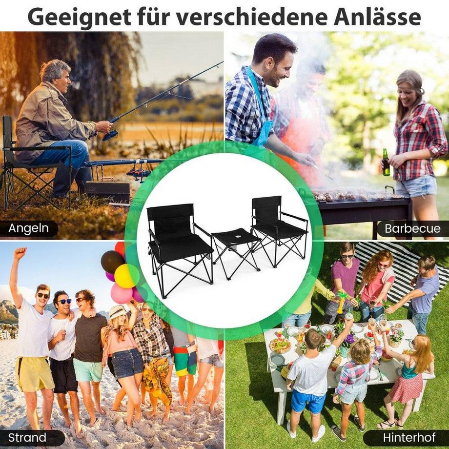 Northix  Übergroße Campingstühle mit Tisch & 2 Getränkehaltern & Aufbewahrungstasche Klappstühle 