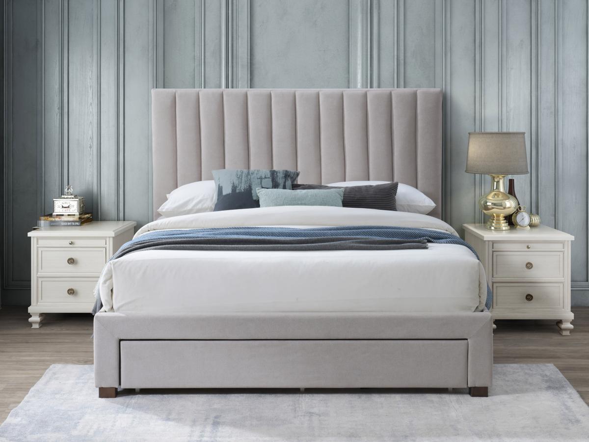 Vente-unique Letto con 3 cassetti 140 x 200 cm - Tessuto - Beige + Materasso - LIAKO  