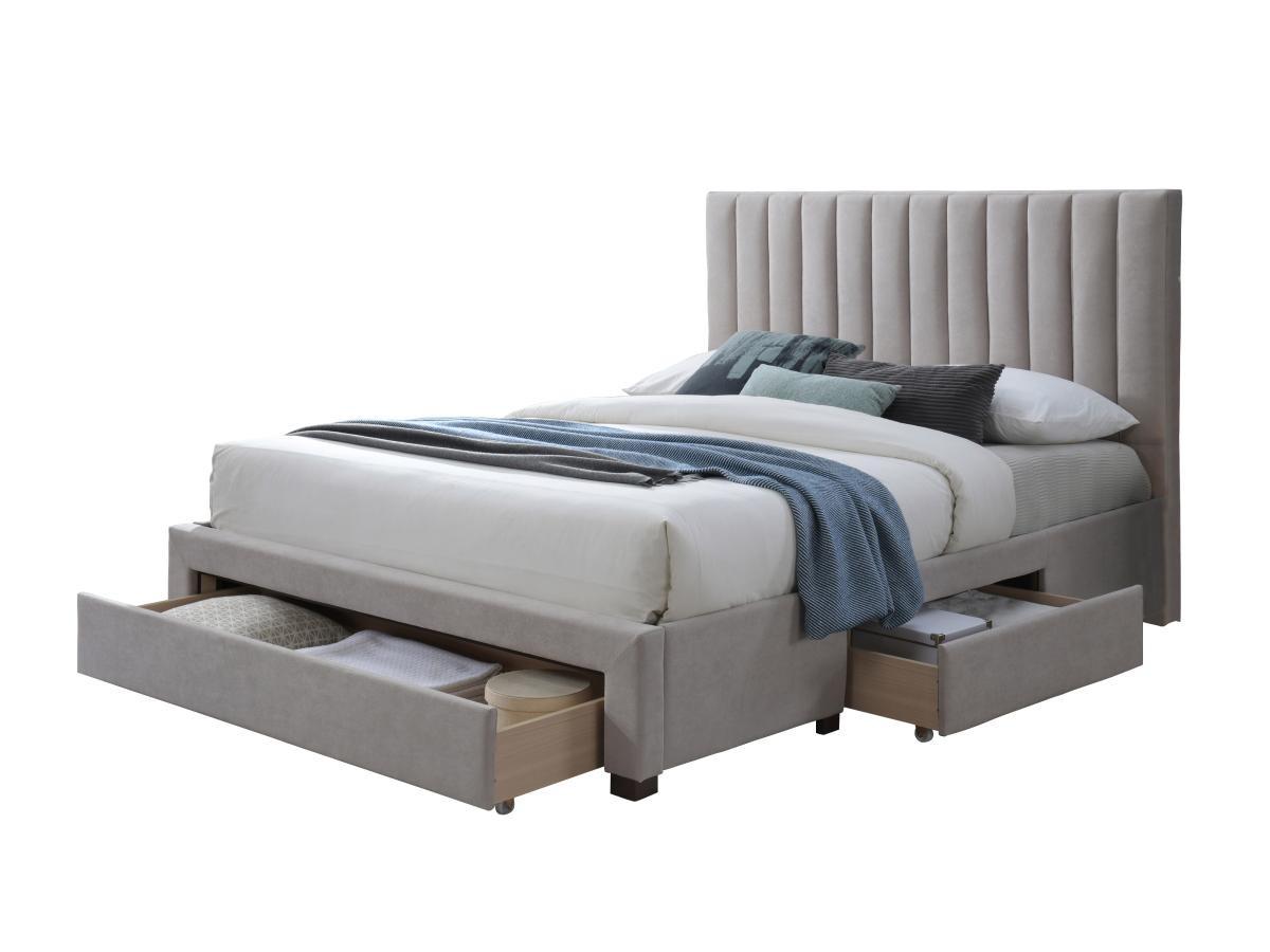 Vente-unique Lit avec 3 tiroirs 140 x 200 cm - Tissu - Beige + Matelas - LIAKO  