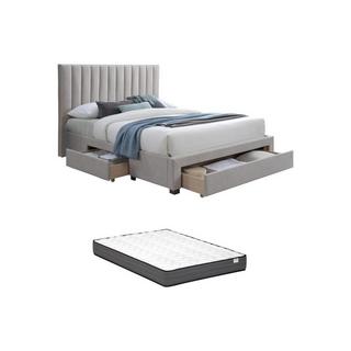 Vente-unique Lit avec 3 tiroirs 140 x 200 cm - Tissu - Beige + Matelas - LIAKO  