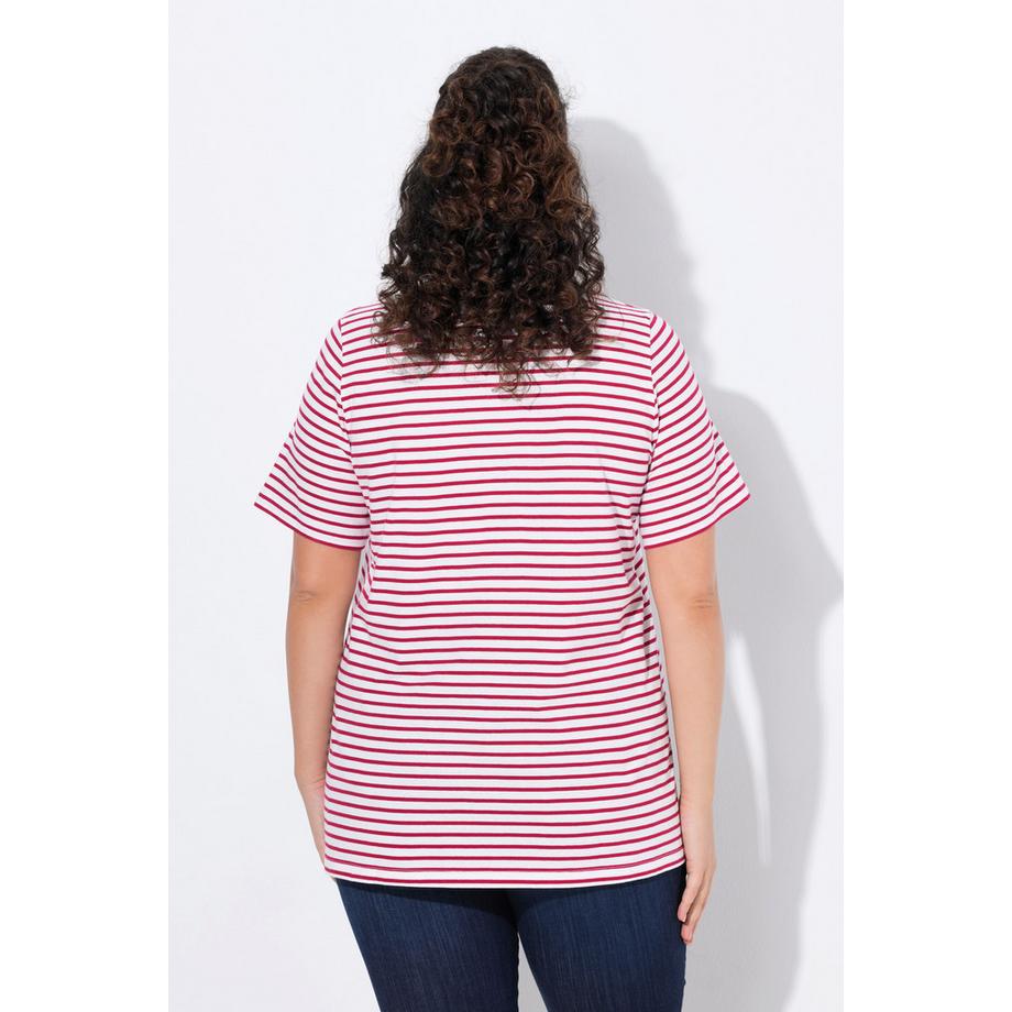 Ulla Popken T-shirt Righe Ricamo Palma Girocollo Maniche Corte  