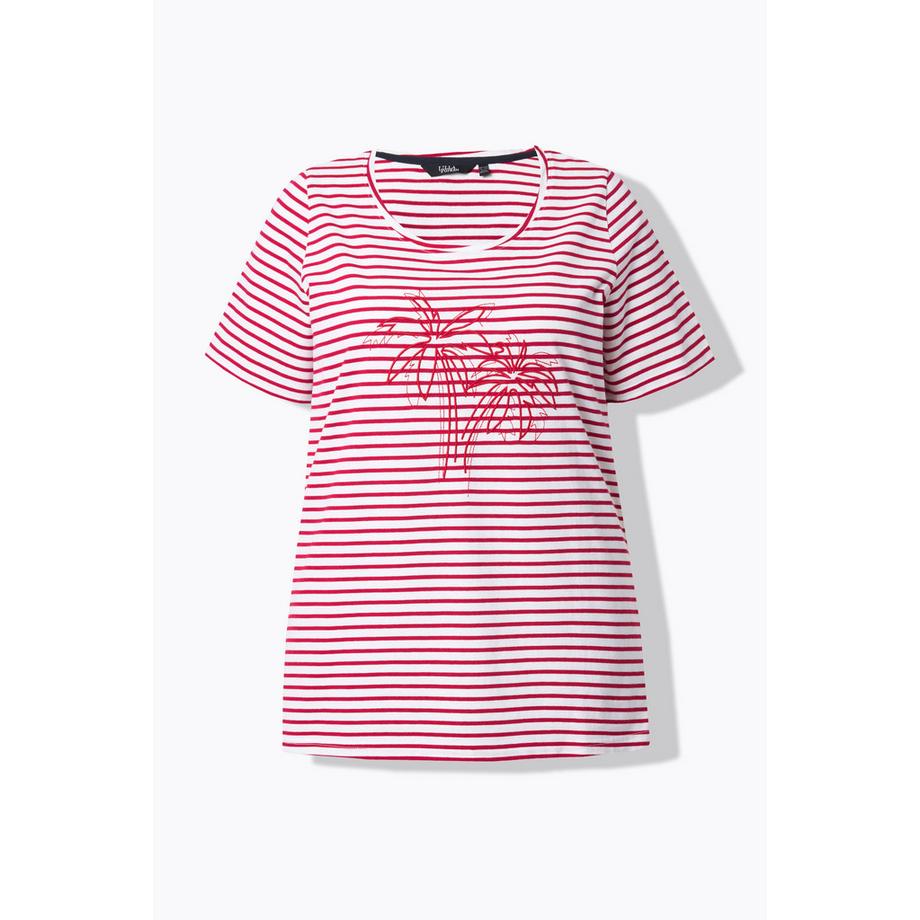 Ulla Popken T-shirt Righe Ricamo Palma Girocollo Maniche Corte  
