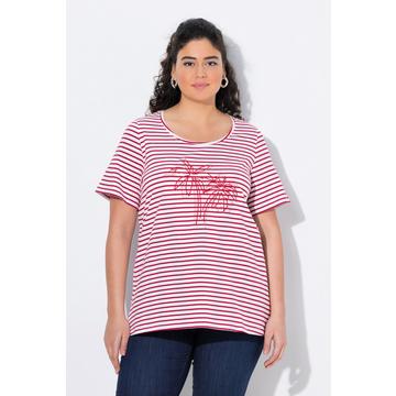 T-shirt a righe con palme, scollo a girocollo e mezze maniche