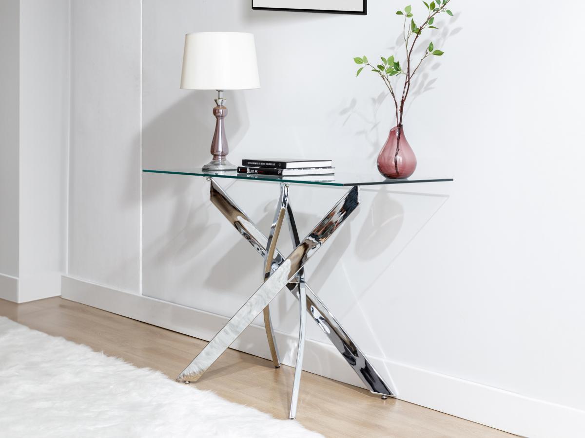 Vente-unique Console en verre trempé et métal chromé - Transparent - COSIMA  