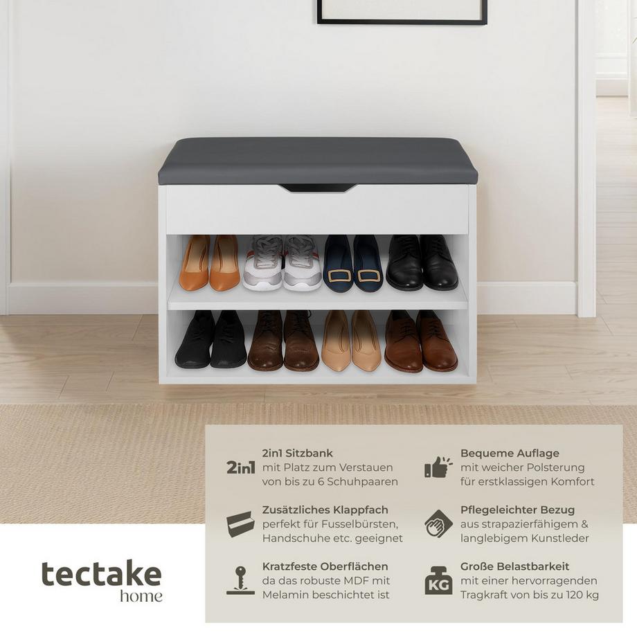 Tectake Schuhbank Jasmina mit Sitzpolster  