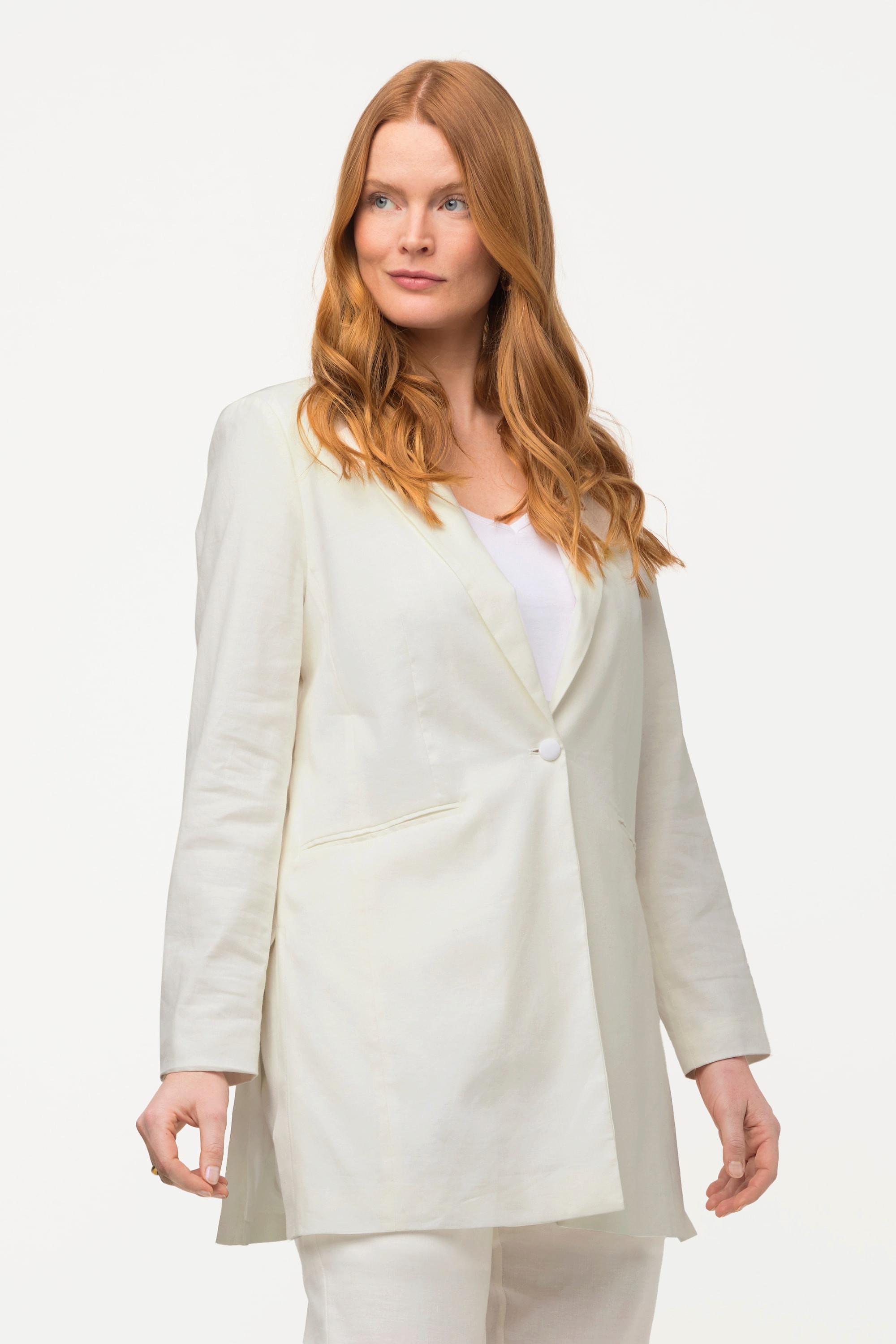 Ulla Popken  Blazer lungo di lino con revers e spacchetti laterali 