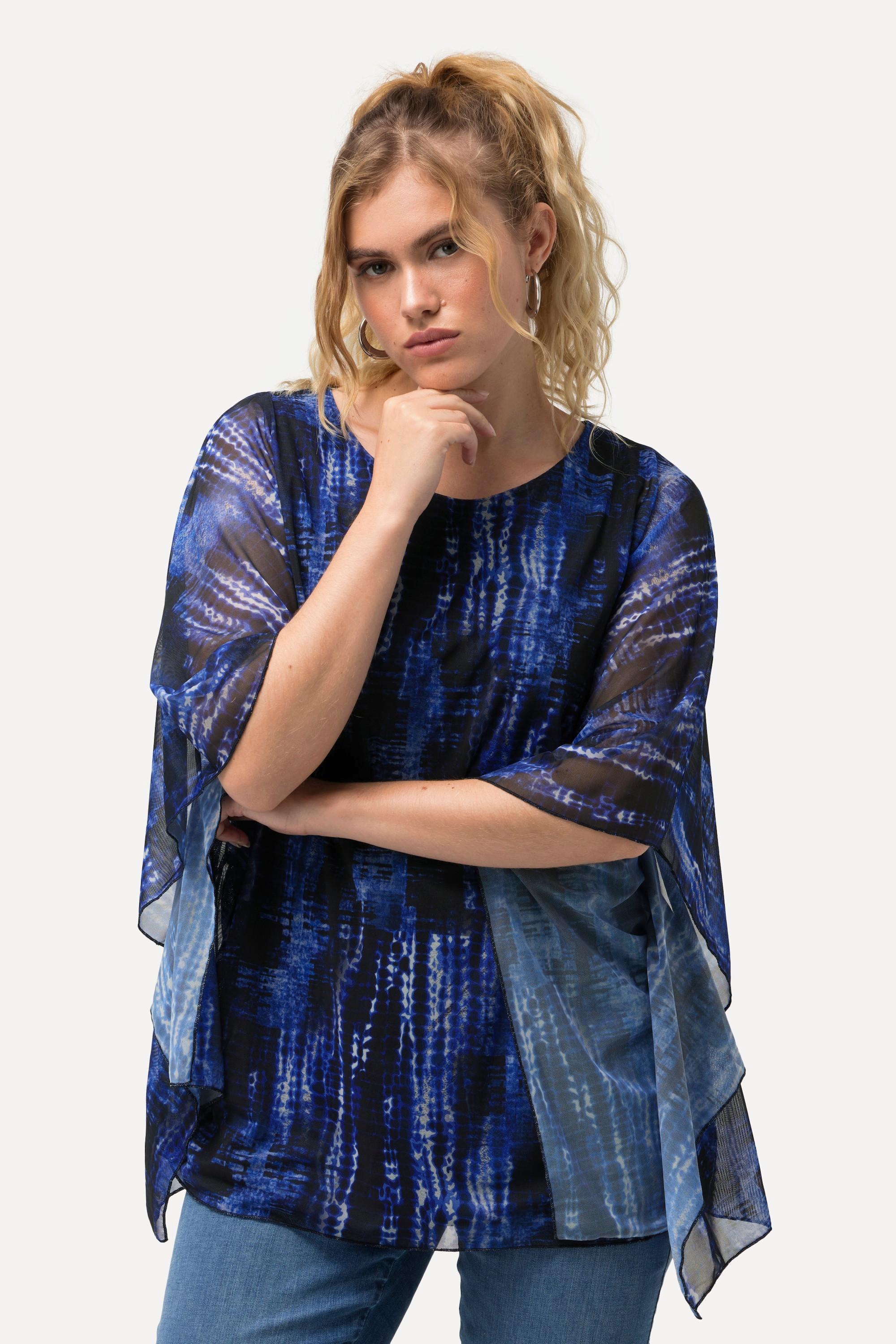 Ulla Popken  Blusa a doppio strato dal taglio oversize con scollo a girocollo e mezze maniche 