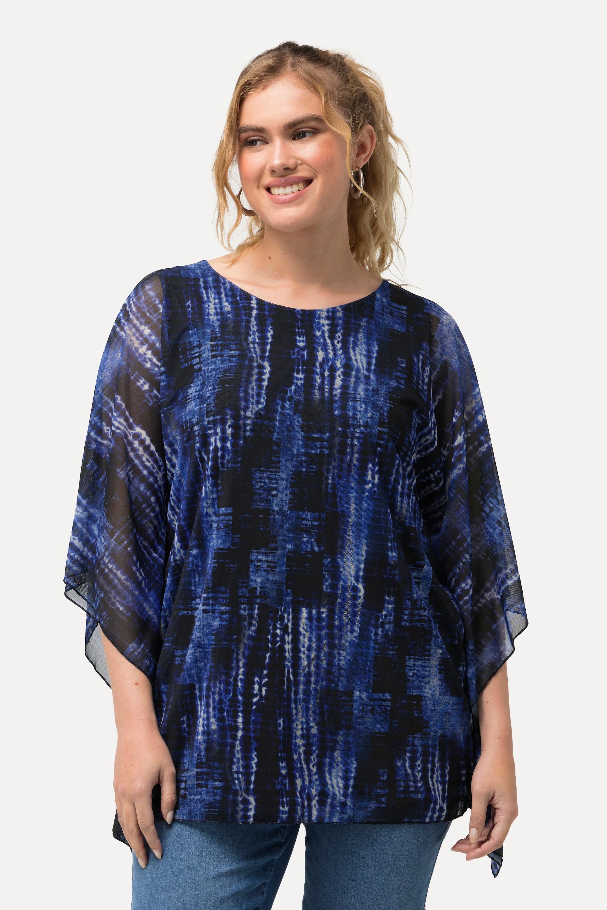 Ulla Popken  Blusa a doppio strato dal taglio oversize con scollo a girocollo e mezze maniche 