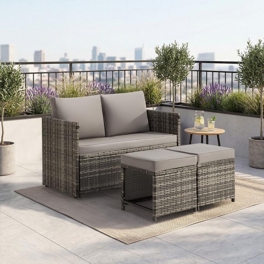 Tectake Set salotto da giardino in rattan 2 in 1 Monopoli Utilizzabile come divano da giardino o gruppo di sedute  