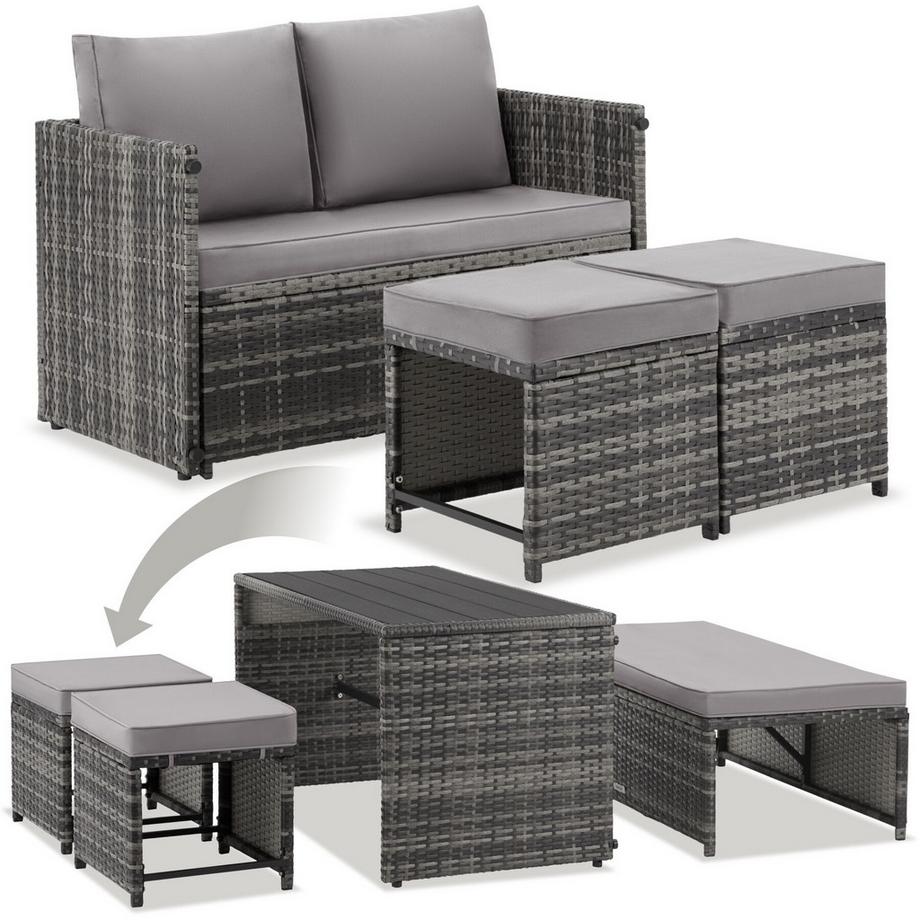 Ensemble salon en rotin 2 en 1 pour jardin ou terrasse Monopoli Utilisation comme canapé, lounge de jardin ou ensemble de sièges extérieur
