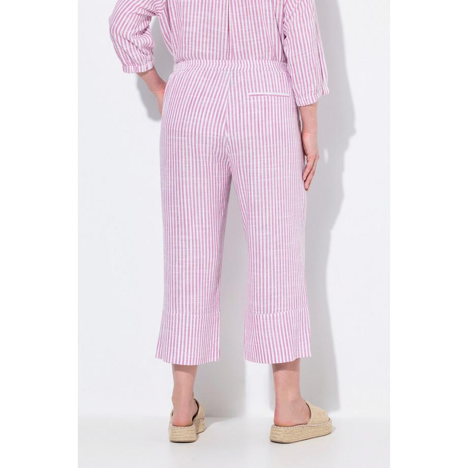 Ulla Popken Rose Culottes Misto Lino Righe Gamba Ampia Cintura Elastica  