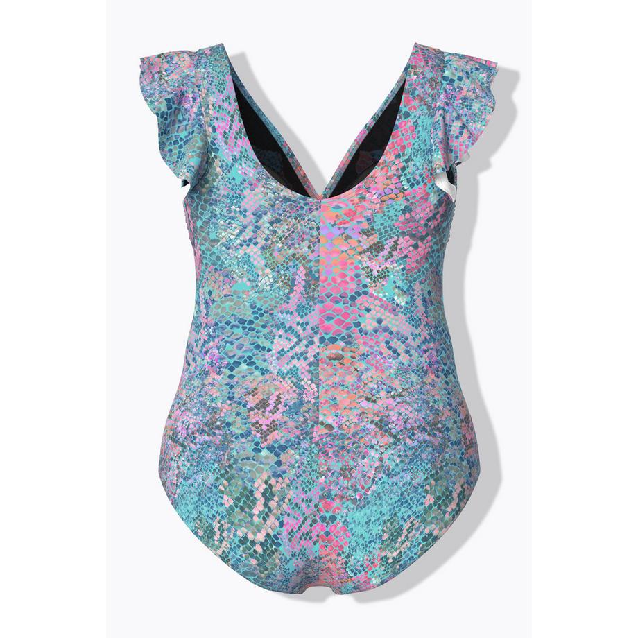 Ulla Popken Costume da bagno Stampa Serpente Volant Maniche ad Aletta Coppe Morbide  