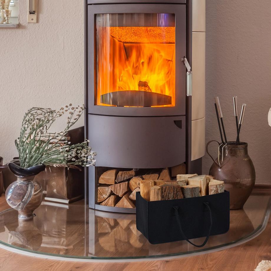 B2X set di 2 sacchi per legna da ardere in feltro nero  