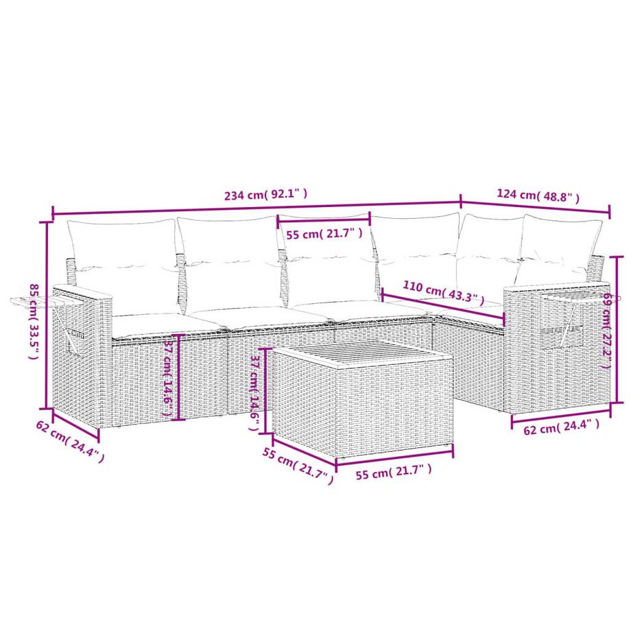 VidaXL set divano da giardino Polirattan  