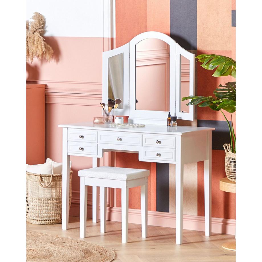 Beliani  Coiffeuse avec miroir et tabouret en MDF  LUMIERE 