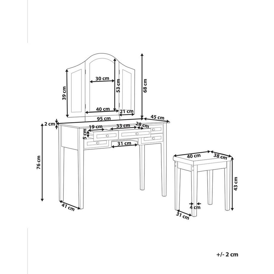 Beliani  Coiffeuse avec miroir et tabouret en MDF  LUMIERE 