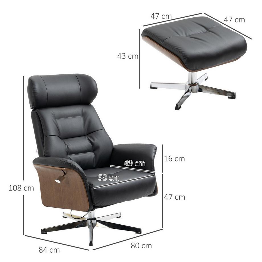 Northio  Relaxsessel mit Hocker und Liegefunktion Fernsehsessel, drehbarer Liegesessel, bis 150 kg, Kunstleder, Schwarz 