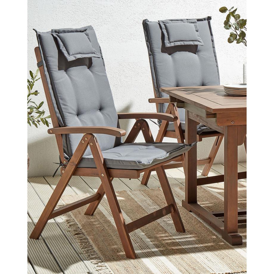 Beliani Lot de 2 chaises de jardin avec coussins en Acacia Rustique AMANTEA  