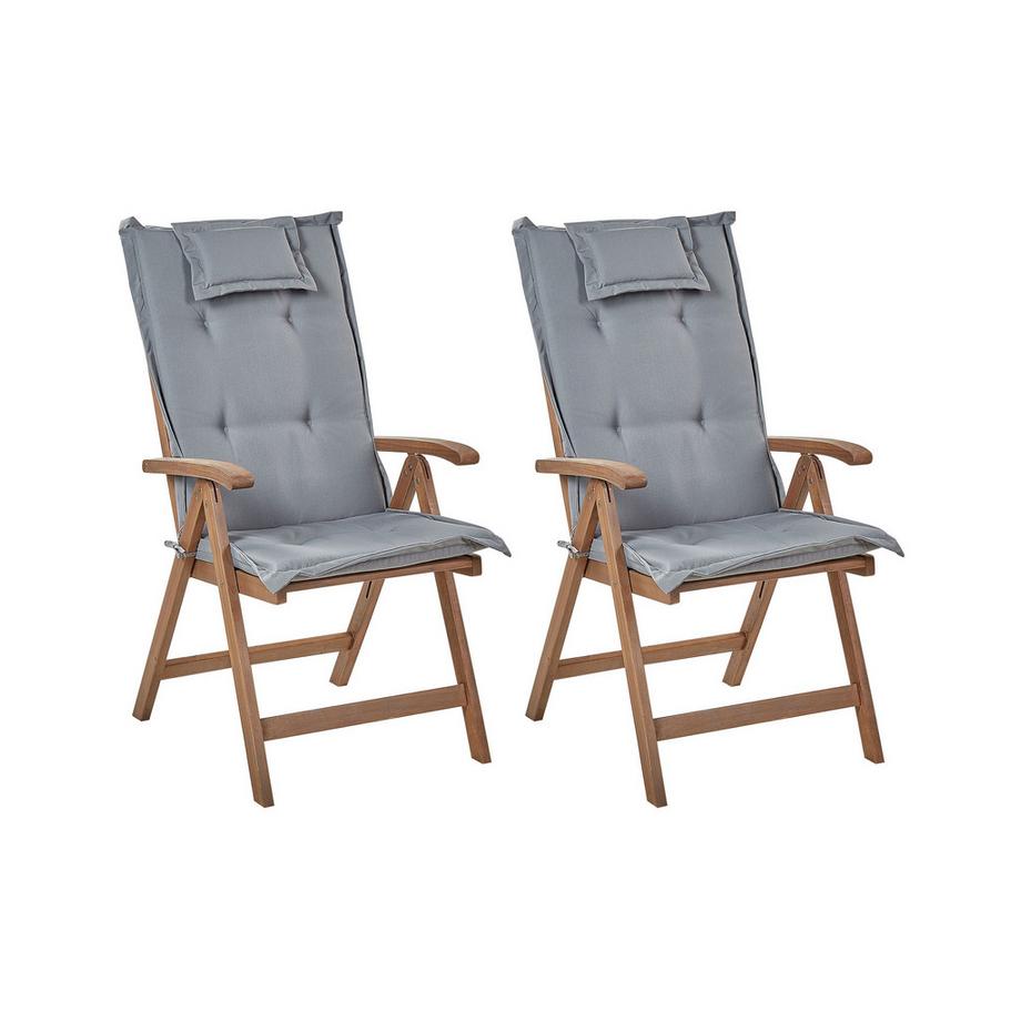 Beliani Lot de 2 chaises de jardin avec coussins en Acacia Rustique AMANTEA  