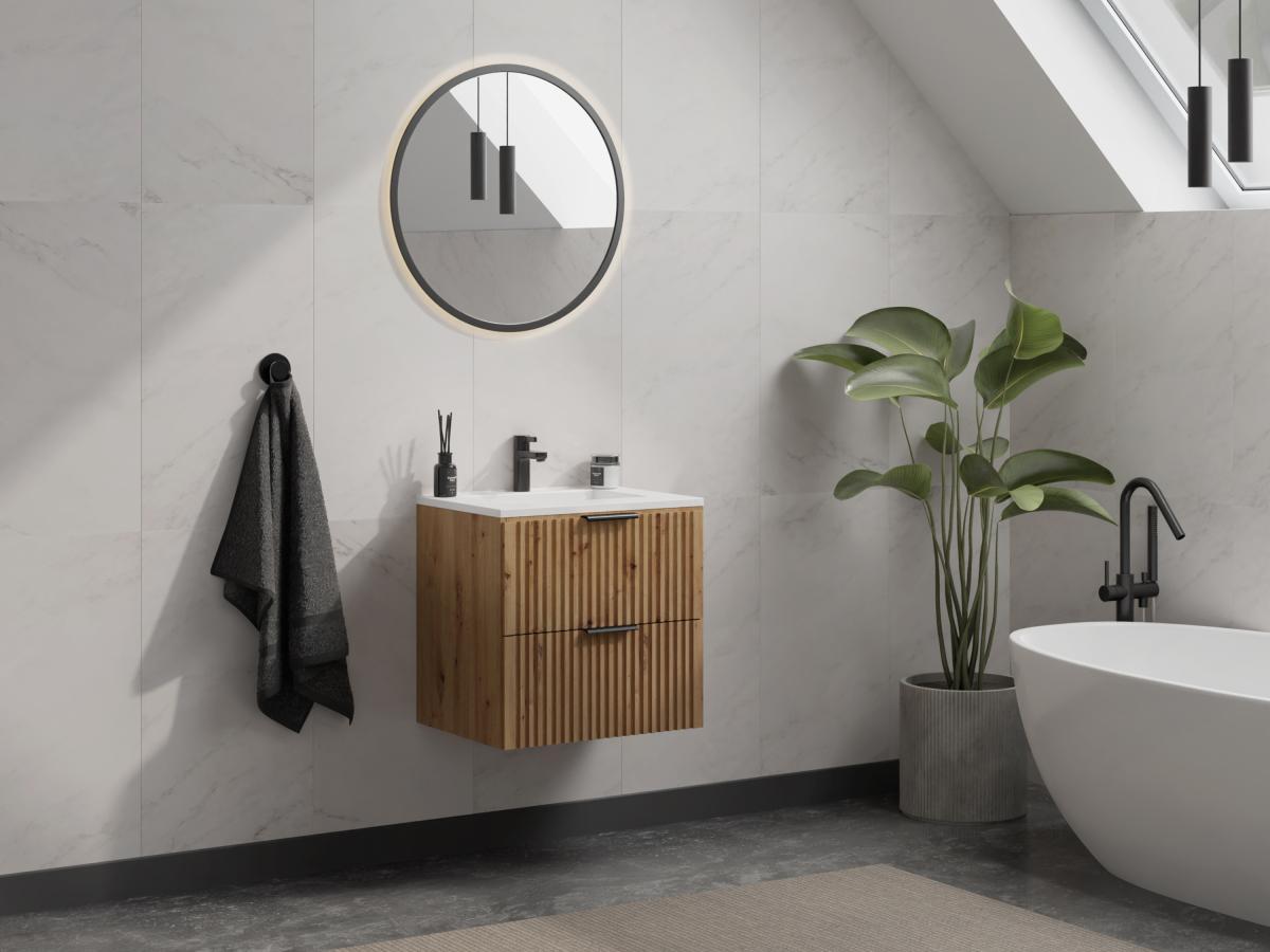 Vente-unique Mobile sotto lavabo sospeso a righe L60 cm Naturale chiaro - ZEVARA  