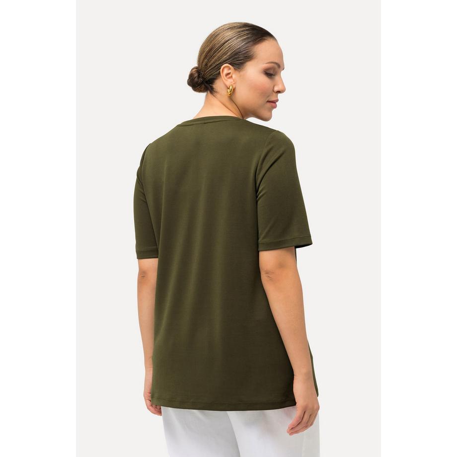 Ulla Popken Sweat-shirt Col Tunisien Manches Courtes Modal Mélangé  