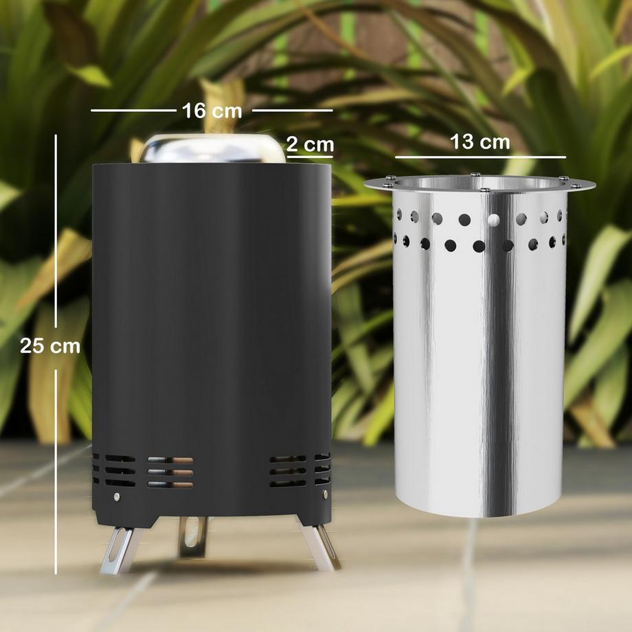 Northio Brasero Ø16x25cm en acier inoxydable brasero avec tisonnier brasero sans fumée panier à feu pour jardin, balcon terrasse, barbecue extérieur camping gris Aosom  
