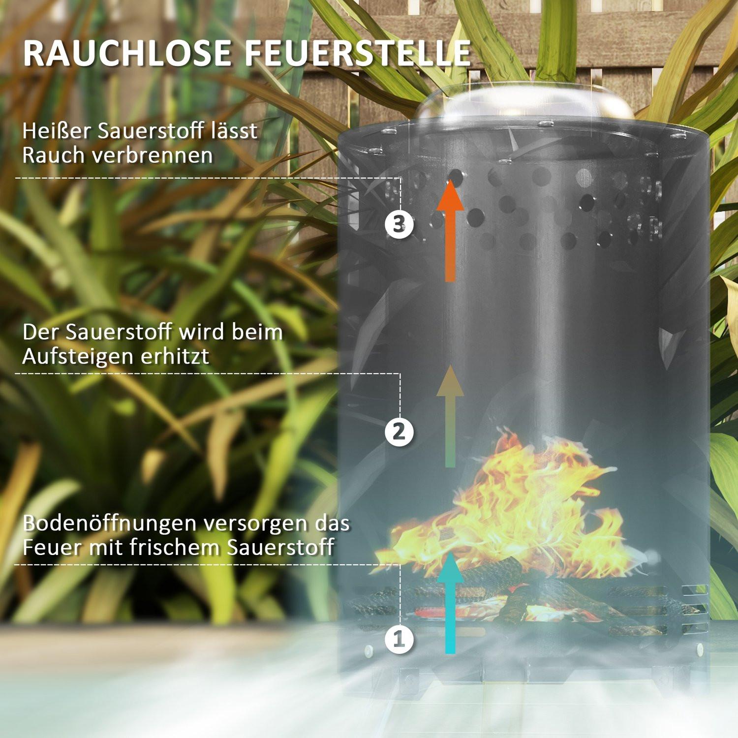Northio Feuerschale Ø16x25cm aus Edelstahl Feuerstelle mit Schürhaken Rauchfreie Feuerschalen Feuerkorb für Garten, Balkon Terrasse, Outdoor BBQ Camping Grau Aosom  