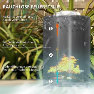 Northio Feuerschale Ø16x25cm aus Edelstahl Feuerstelle mit Schürhaken Rauchfreie Feuerschalen Feuerkorb für Garten, Balkon Terrasse, Outdoor BBQ Camping Grau Aosom  