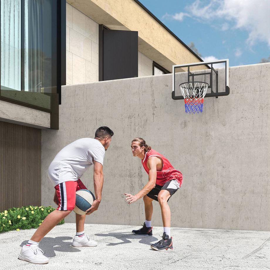 Northio  Basketballkorb mit Rückwand für Outdoor & Indoor, Basketballbrett mit Ø45 cm Stahlkorb und Netz, Wandmontage, Basketball Board für Erwachsene, Schwarz 