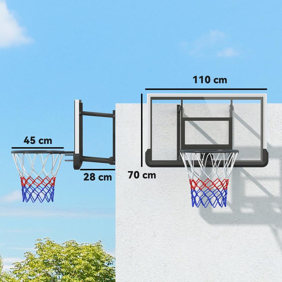 Northio  Basketballkorb mit Rückwand für Outdoor & Indoor, Basketballbrett mit Ø45 cm Stahlkorb und Netz, Wandmontage, Basketball Board für Erwachsene, Schwarz 