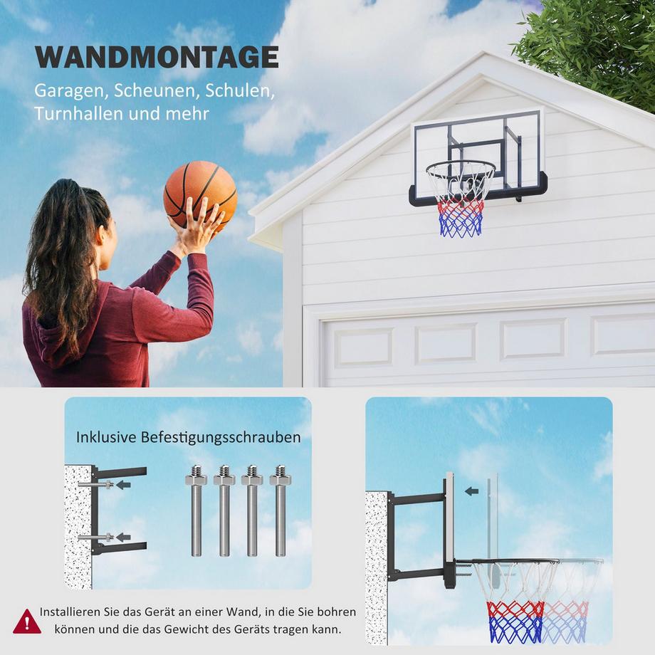 Northio  Basketballkorb mit Rückwand für Outdoor & Indoor, Basketballbrett mit Ø45 cm Stahlkorb und Netz, Wandmontage, Basketball Board für Erwachsene, Schwarz 