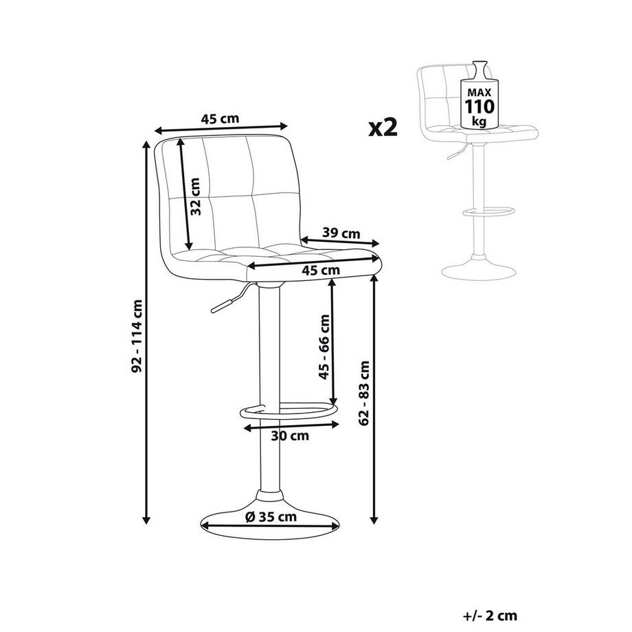 Beliani Lot de 2 chaises de bar en Tissu Moderne MARION  