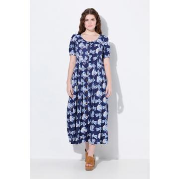 Robe maxi en lin mélangé. Poches. Décolleté rond et manches courtes