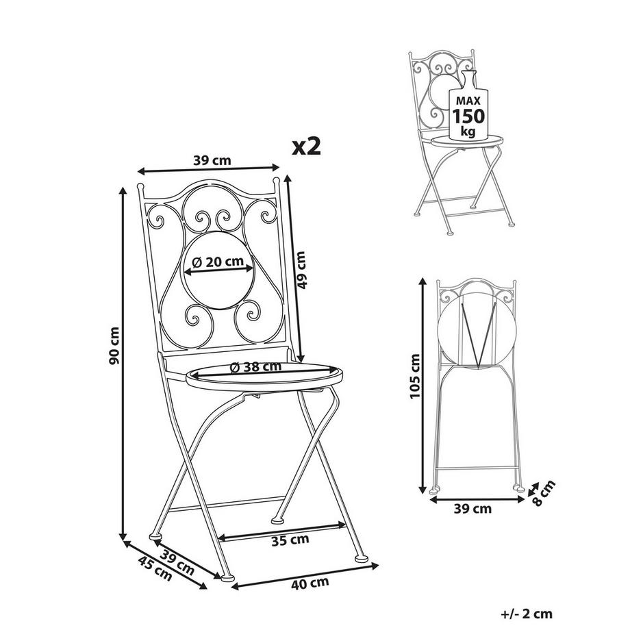 Beliani Gartenstuhl 2er Set aus Eisen Retro COZZANA  
