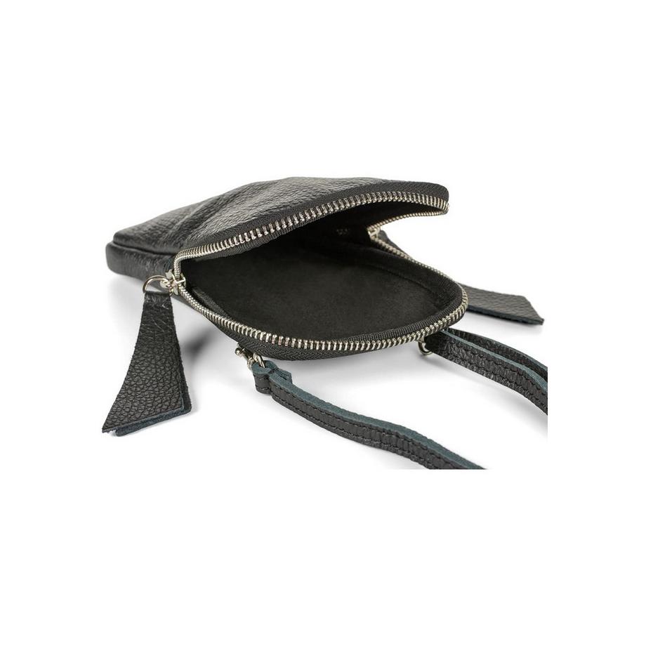 Only-bags.store Leder Handy Umhängetasche mit genarbter Oberfläche Reissverschluss  