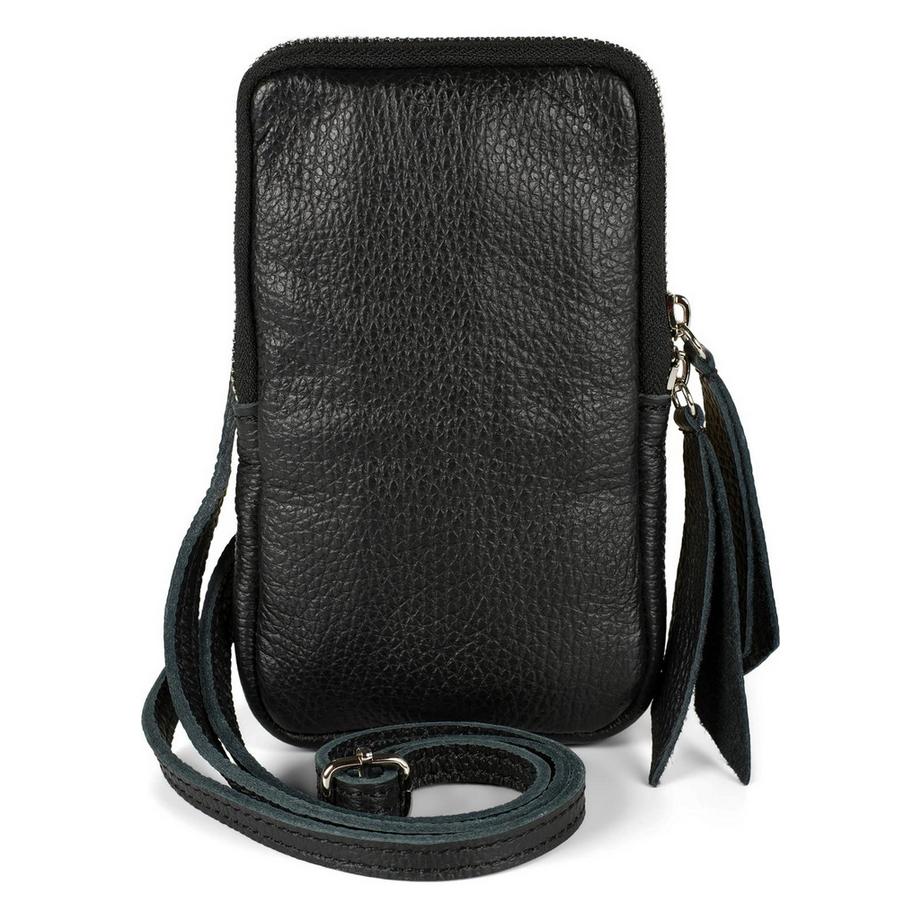 Sac à bandoulière pour téléphone portable en cuir avec surface grainée, fermeture à glissière, mini sac en cuir véritable