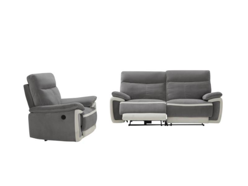 Vente-unique Couchgarnitur mit elektrischer Relaxfunktion 3+1 METTI Samt  