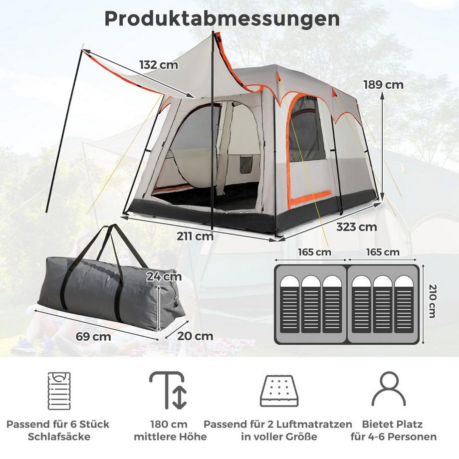 Northix  Tente de camping 6 personnes, 2 chambres 