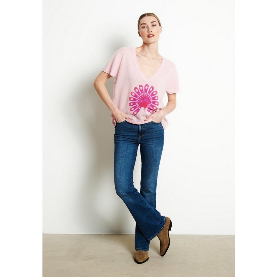 Studio Cashmere8 RIA 5 Maglietta Scollo a V Stampa Pavone  